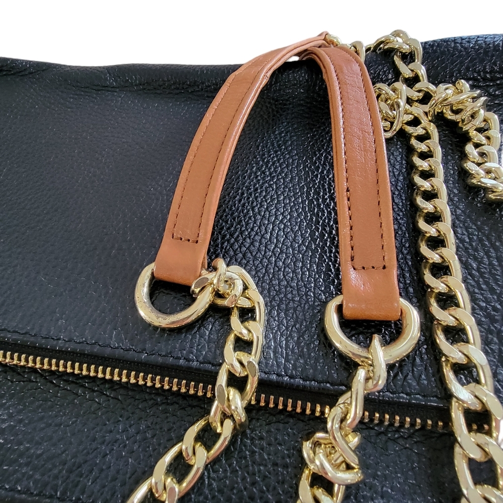 VINTAGE VALENTINA  Black Leather Shoulder/Crossbody Bag with Chain Handle - Picture 7 of 14